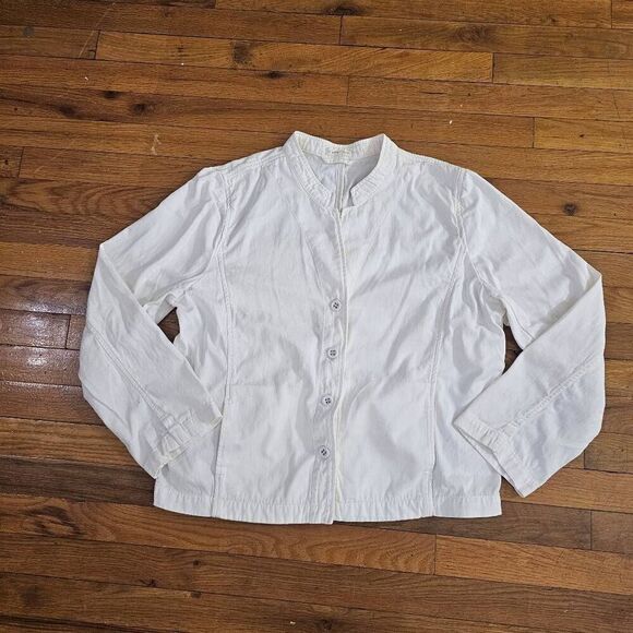 Eileen Fisher Jacket Womens Medium White Denim Button Front Pockets - Picture 1 of 7
